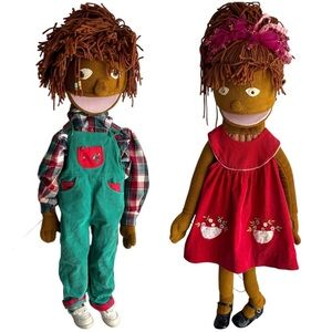 Handmade 40" Hand Puppets x2 Boy Girl Ventriloquist Muppet Vintage Homemade Toys